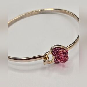 Pink Heart Rose Gold Overlay Bangle Bracelet Made w Pink Swarovski Crystals